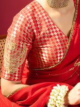 Load image into Gallery viewer, Red Chand Jaal Saree With Barfi Chand Blouse
