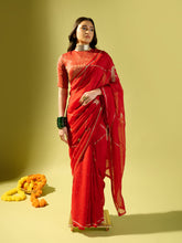 Load image into Gallery viewer, Maroon Keri Jaal Saree With Stripe Blouse