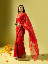 Load image into Gallery viewer, Maroon Keri Jaal Saree With Stripe Blouse