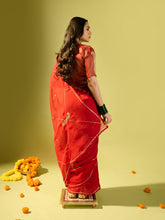 Load image into Gallery viewer, Maroon Keri Jaal Saree With Stripe Blouse