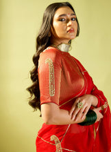 Load image into Gallery viewer, Maroon Keri Jaal Saree With Stripe Blouse