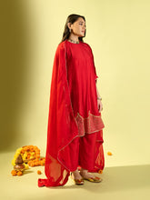 Load image into Gallery viewer, Maroon Shoulder Kali Kurta With Pant And Dupatta