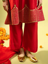 Load image into Gallery viewer, Maroon Shoulder Kali Kurta With Pant And Dupatta