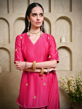 Load image into Gallery viewer, Hot Pink Mor Short Kurta Palazzo Set