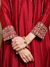 Load image into Gallery viewer, Maroon V Collar Jacket Shoulder Kali Kurta Set