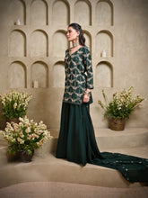Load image into Gallery viewer, Bottle Green Two Keri Short Kurta With Kali Palazzo & Dupatta