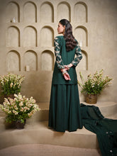 Load image into Gallery viewer, Bottle Green Two Keri Short Kurta With Kali Palazzo & Dupatta