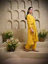 Load image into Gallery viewer, Yellow Kali Kurta With Salwar & Dupatta