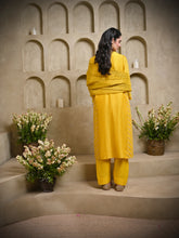 Load image into Gallery viewer, Yellow Kali Kurta With Salwar & Dupatta