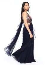 Load image into Gallery viewer, Navy Blue Pre-Draped Saree With Blouse & Belt