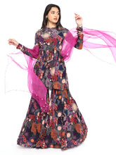 Load image into Gallery viewer, Navy Blue Print Peplum Sharara Set