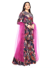 Load image into Gallery viewer, Navy Blue Print Peplum Sharara Set