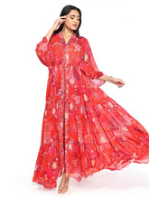 Load image into Gallery viewer, Red Layered Kaftan With Pant