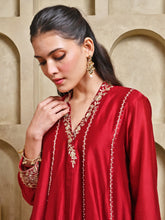 Load image into Gallery viewer, Maroon V Collar Jacket Shoulder Kali Kurta Set