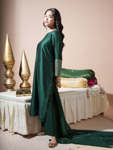 Load image into Gallery viewer, Bottle Green Statement Cuff Long Kurta Set
