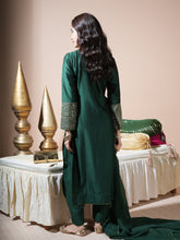 Load image into Gallery viewer, Bottle Green Statement Cuff Long Kurta Set
