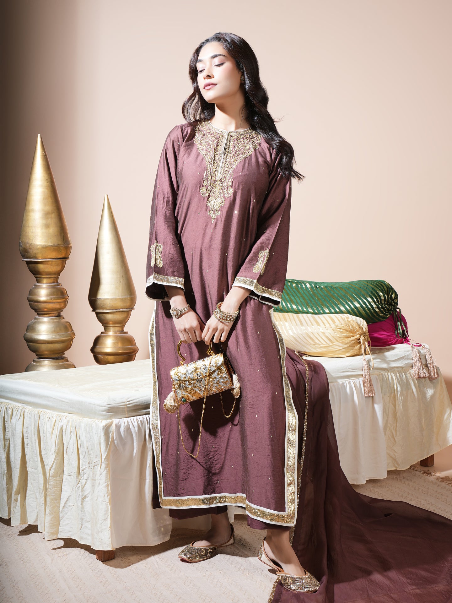 Brown Kaftan Kurta Set