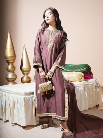 Brown Kaftan Kurta Set
