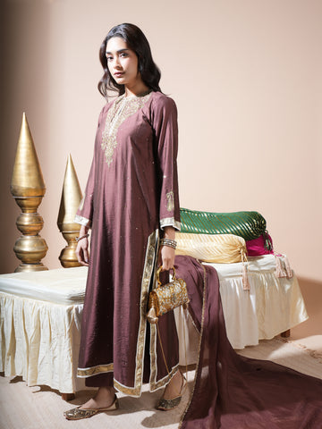 Brown Kaftan Kurta Set
