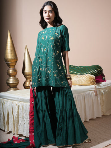Rama Green Floral Jaal Kurta Garara Set