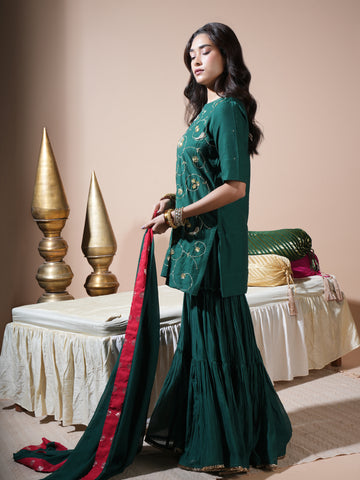 Rama Green Floral Jaal Kurta Garara Set