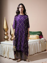 Load image into Gallery viewer, Deep Purple Geometric Jaal Kaftan Set
