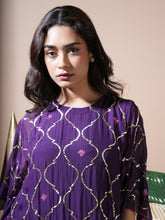 Load image into Gallery viewer, Deep Purple Geometric Jaal Kaftan Set
