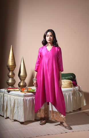 Pink Badla/Mukeish Kurta With Lumpi Pants