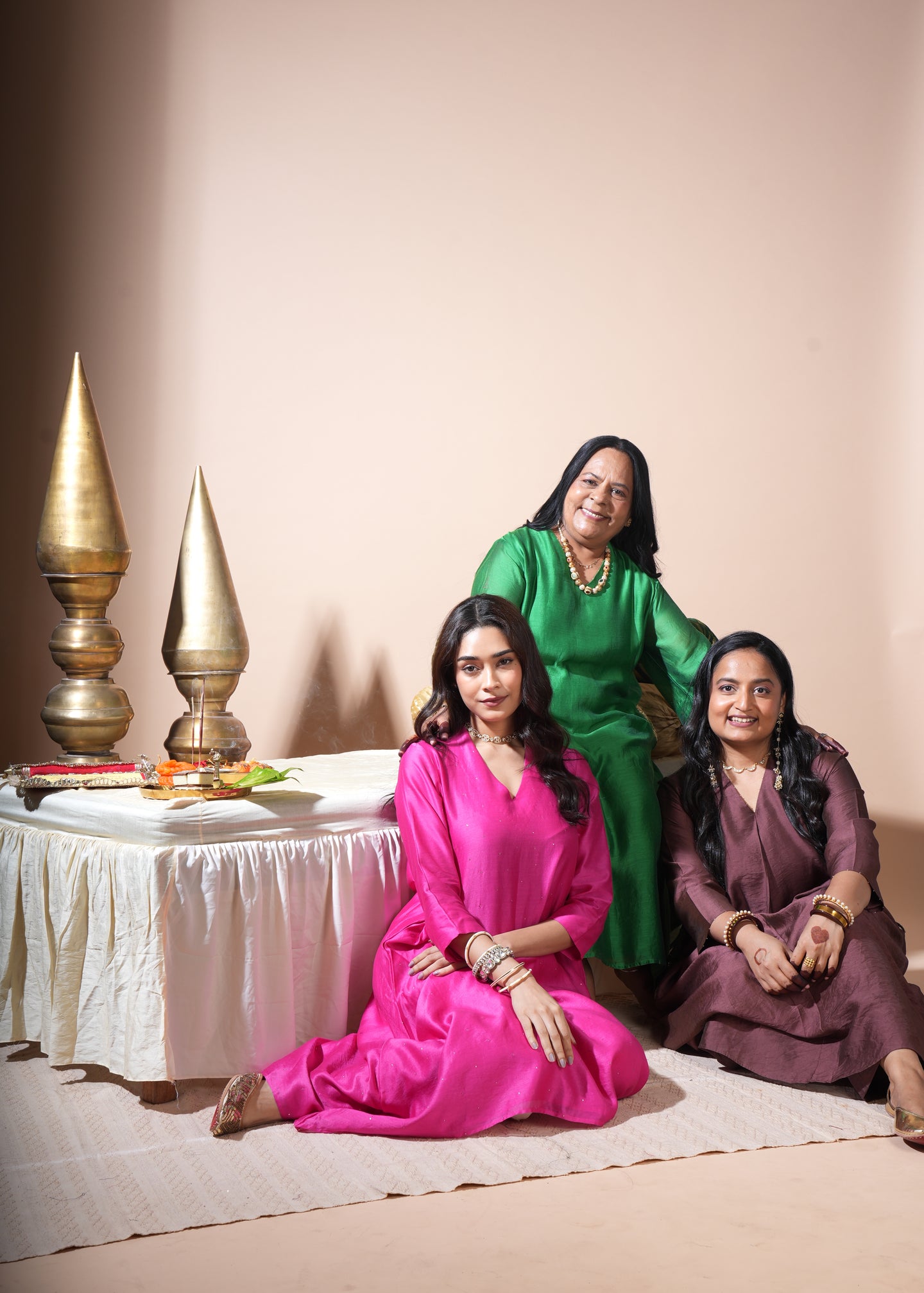 Pink Badla/Mukeish Kurta With Lumpi Pants