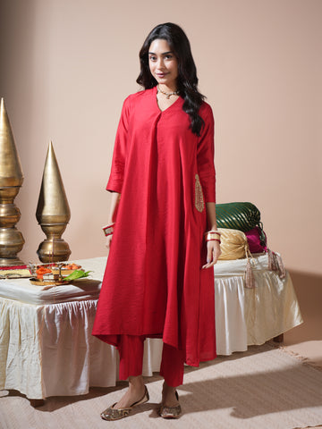 Red Keri Pocket Kurta Set