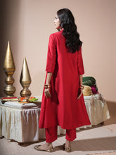 Load image into Gallery viewer, Red Keri Pocket Kurta Set

