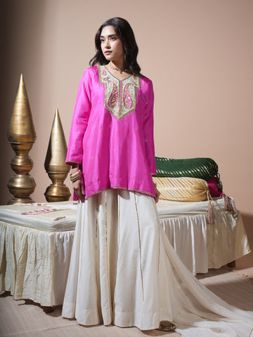 Pink Keri Short Kurta Palazzo Set
