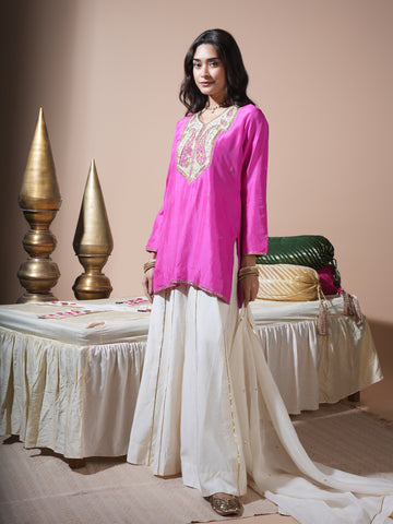 Pink Keri Short Kurta Palazzo Set
