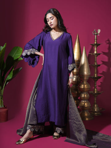 Deep Purple Scallop Kurta Set