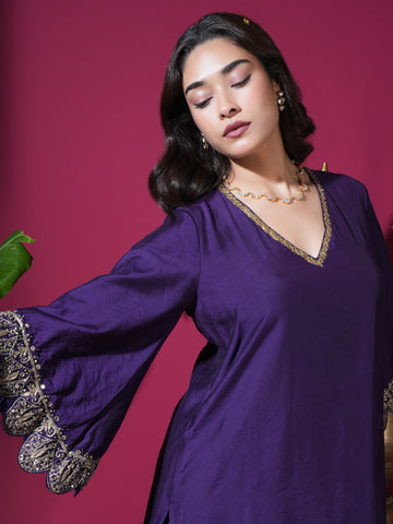 Deep Purple Scallop Kurta Set