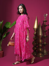 Load image into Gallery viewer, Hot Pink Geometric Jaal Kaftan Set

