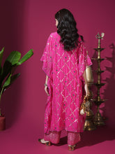Load image into Gallery viewer, Hot Pink Geometric Jaal Kaftan Set
