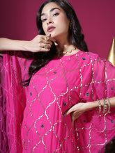 Load image into Gallery viewer, Hot Pink Geometric Jaal Kaftan Set

