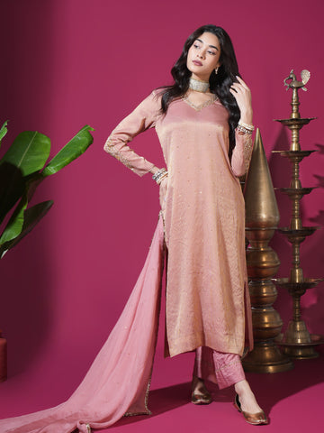 Rose Asopalav Leaf Stripe Kurta Set