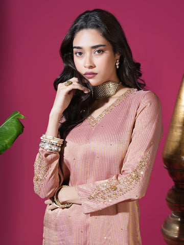 Rose Asopalav Leaf Stripe Kurta Set