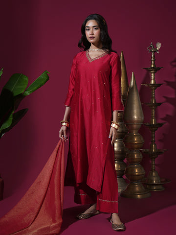 Red Asopalav Long Kurta Set