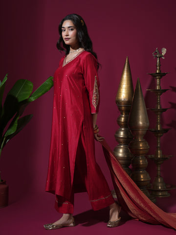 Red Asopalav Long Kurta Set