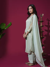 Load image into Gallery viewer, Sage Green Asopalav Leaf Stripe Kurta Set

