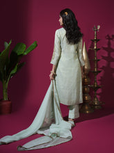 Load image into Gallery viewer, Sage Green Asopalav Leaf Stripe Kurta Set
