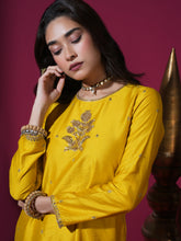 Load image into Gallery viewer, Mustard Flower Short Kurta Badla Palazzo Set
