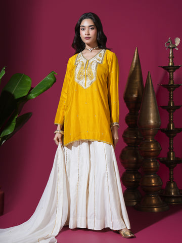 Mustard Keri Short Kurta Palazzo Set