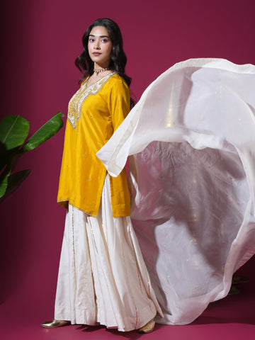 Mustard Keri Short Kurta Palazzo Set