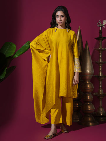 Mustard Cape Kurta Set