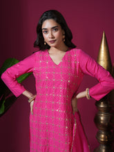Load image into Gallery viewer, Pink Geometric Jaal Short Kurta Palazzo Set
