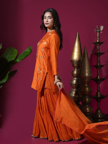 Orange Floral Jaal Kurta Garara Set